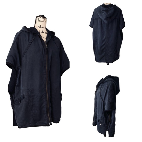 Anthropologie Hooded Utility Cape by Hei Hei Size M/L Navy - Picture 15 of 15